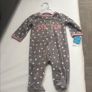 Carter's Gray and Pink Polka Dot Footie “Little SIster” 3 months